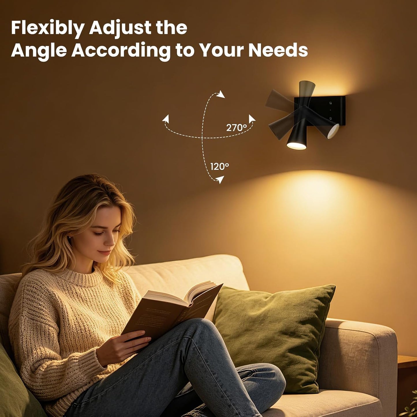 Koopala Battery Operated Wall Sconce, 10000mAh Dual Head Reading Light | LED Wall Lights with 3 Color Temperatures Dimmable, Remote &Touch, Wireless Sconces for Bedroom Living Room Hallway