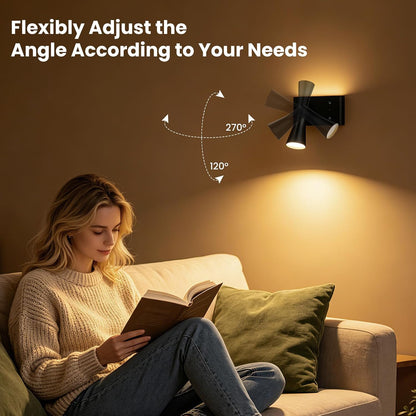 Koopala Battery Operated Wall Sconce, 10000mAh Dual Head Reading Light | LED Wall Lights with 3 Color Temperatures Dimmable, Remote &Touch, Wireless Sconces for Bedroom Living Room Hallway
