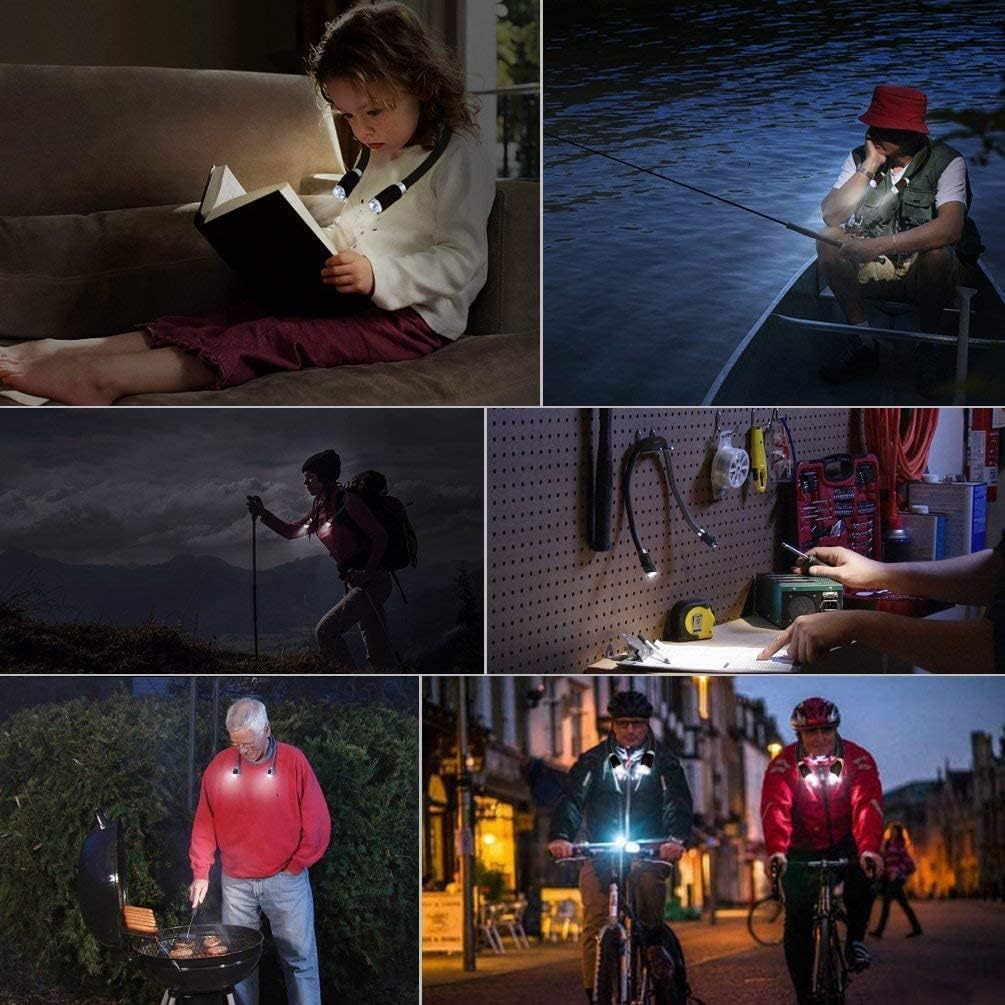 LEDGLE LED Neck Reading Light, Book Light for Reading in Bed, 3 Color Temperatures 6 Adjustable Brightness 1600K 3500K 6000K Flexible Neck Lights for Knitting Reading Crocheting Repairing (Black)