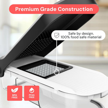 Fullstar Pro Core Vegetable Chopper & Mandoline Slicer, Meal Prep Essential | 6 in 1 Veggie Slicer, Onion & Fruit Slicer with Julienne, Grater & Dicer Stainless Steel Blades + Container (White)