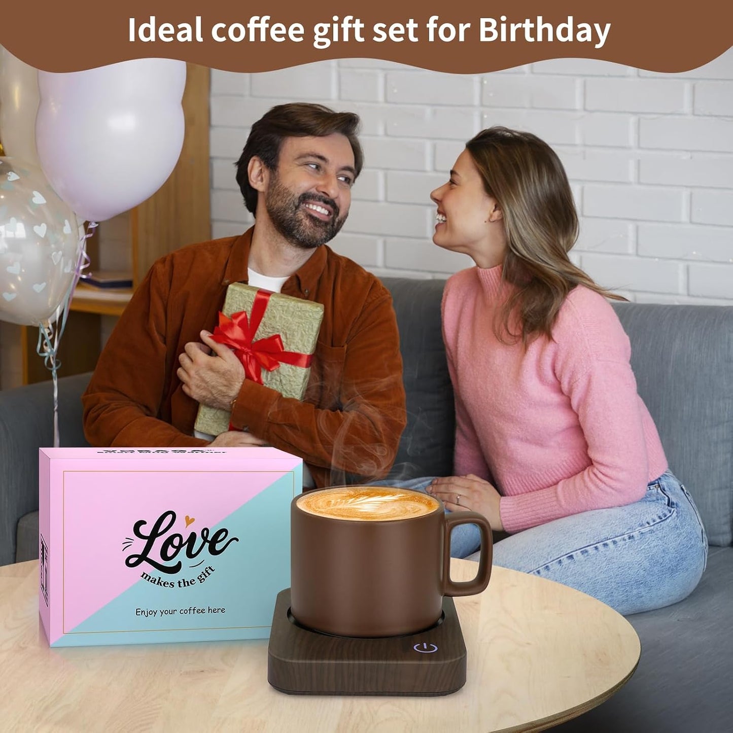 VOBAGA Coffee Mug Warmer Set with Auto Shut Off, 15 oz Coffee Mug Gift Set & 3 Temperature Settings Home Office Desk Accessories Valentine's Day Gift