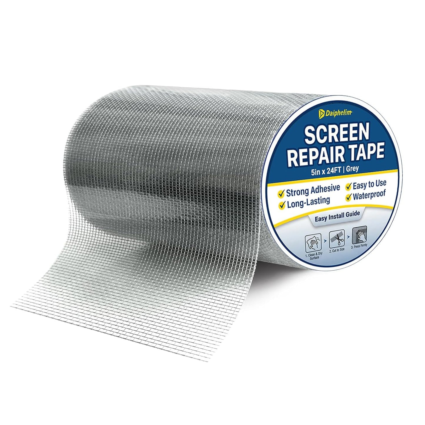 5in x 24FT Grey Window Screen Repair Tape - Extra Wide Fiberglass Mesh Screen Patch Kit for Large Tears & Holes - Heavy Duty Self-Adhesive Waterproof Fix for Windows, Doors, Patios & RVs