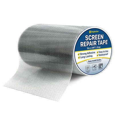 5in x 24FT Grey Window Screen Repair Tape - Extra Wide Fiberglass Mesh Screen Patch Kit for Large Tears & Holes - Heavy Duty Self-Adhesive Waterproof Fix for Windows, Doors, Patios & RVs