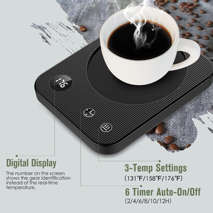 Mug Warmer, Coffee Mug Warmer with 3 Temp Settings, 6-Timer Auto Shut-Off Coffee Warmer, Anti-Slip Mug Warmer for Desk with Digital Screen, Coffee Cup Warmer for Tea Milk Hot Chocolate
