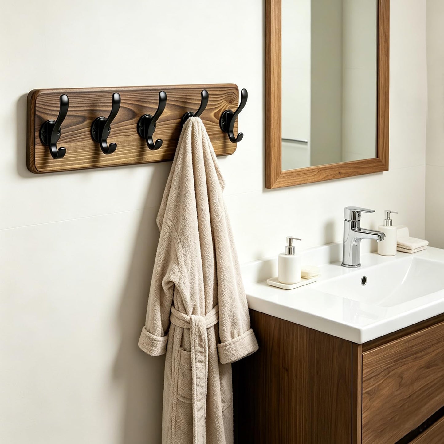28" Coat Rack Wall Mount with Shelf with 7 Hooks 3 Key Hanger | Entryway Key Holder Wall Mount Wood Wall Coat Hooks, Wall Mounted Coat Rack Mail Holder for Living Room, Bedroom