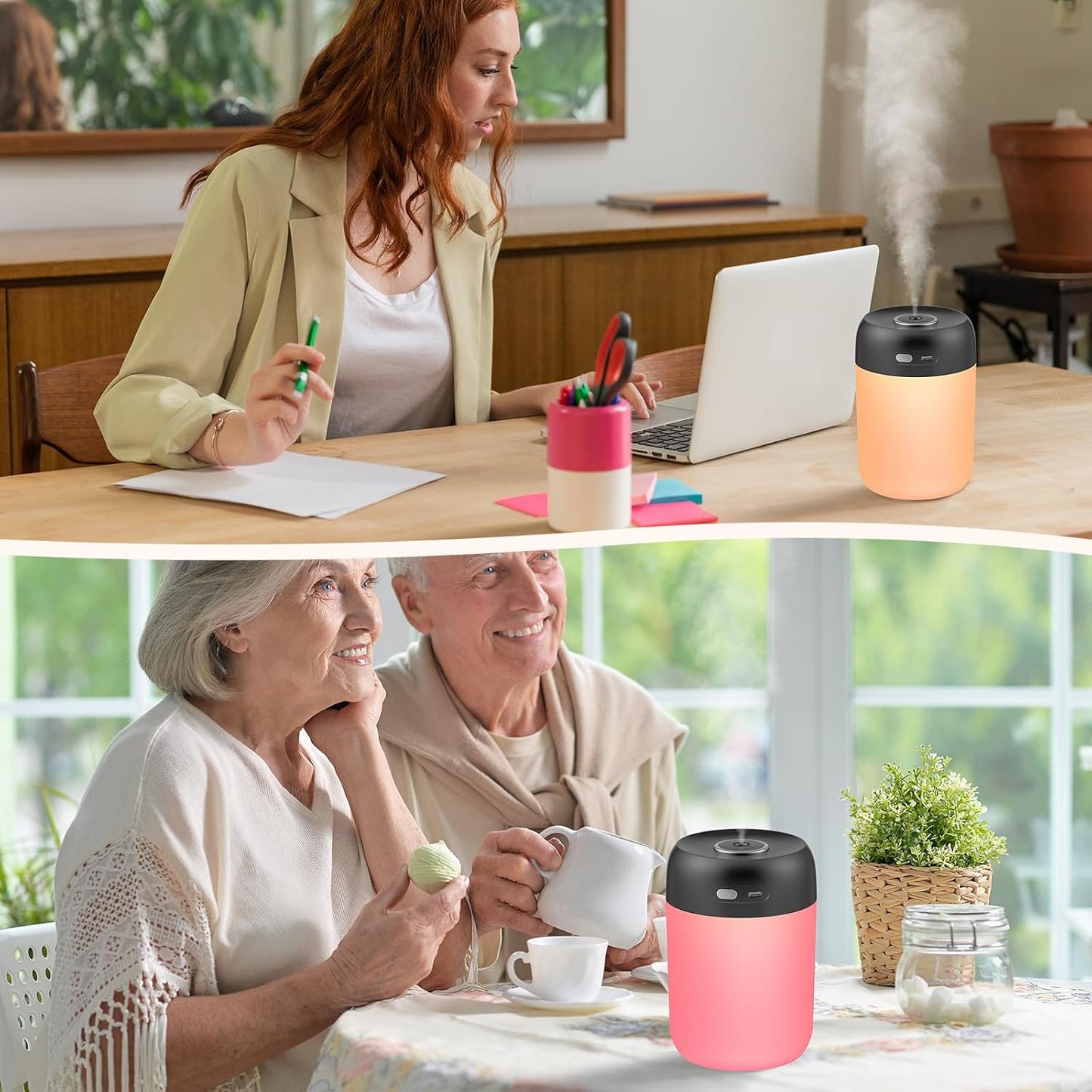 Plant Humidifier Indoor, 650ml Humidifier for Plants, Gray | Small Plant Humidifier with Colorful Lights for Plants, Bedroom, Office Desktop, Baby Room