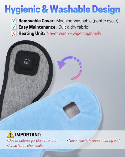 Heated Eye Mask for Dry Eyes, Stye Relief and Improved Sleep - Cordless Rechargeable Warm Compress with Graphene Heating, 3 Temp Settings, Auto Shut-Off, Washable Sleep Mask for Travel