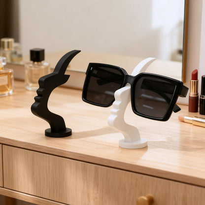 2Packs Modern Face Shaped Eyeglass Holder Stand Eyewear Display Rack Desktop Storage Organizer for Glasses Sunglasses 3D Printed Artistic Decor (black and white)