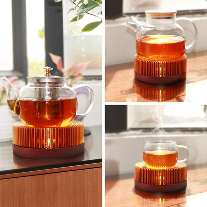 Tea Warmer, Aluminum Alloy & Wood, for Heating Tea Coffee Milk | Large Teapot Warmer for Indoor & Outdoor, Compatible with Standard Teapots