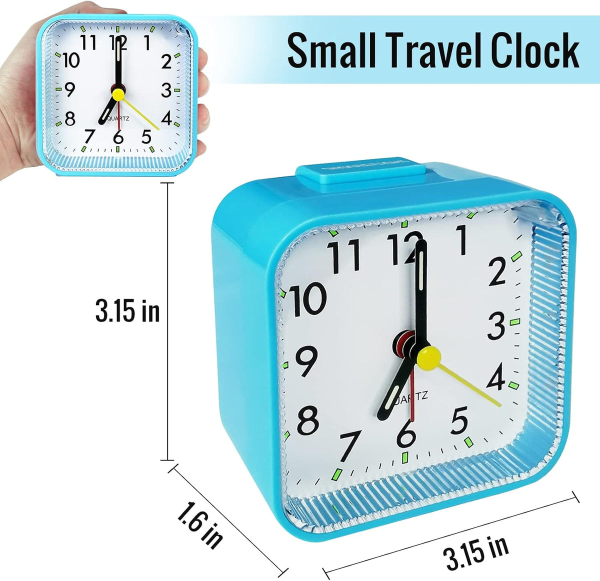 Lamisola Small Analog Travel Alarm Clock, Battery Operated Desk Table Shelf Clock for Kids, Quieter Bedside Alarm Clocks for Bedrooms Bathroom Living Room Kitchen, Black