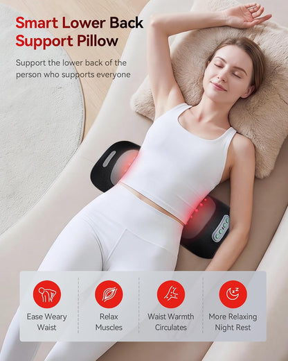 FliKEZE 4-in-1 Lumbar Massager with Red Light 650/850nm Cordless 5000mAh | Lumbar Support Pillow Lower Back Massager with Vibration, Airbag Traction & Heating for Back & Waist Comfort, FSA Eligible