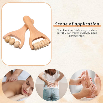 2Pcs Wooden Massage Roller Handheld Bead Massage Tool for Legs Body Feet Muscle Roller Stick