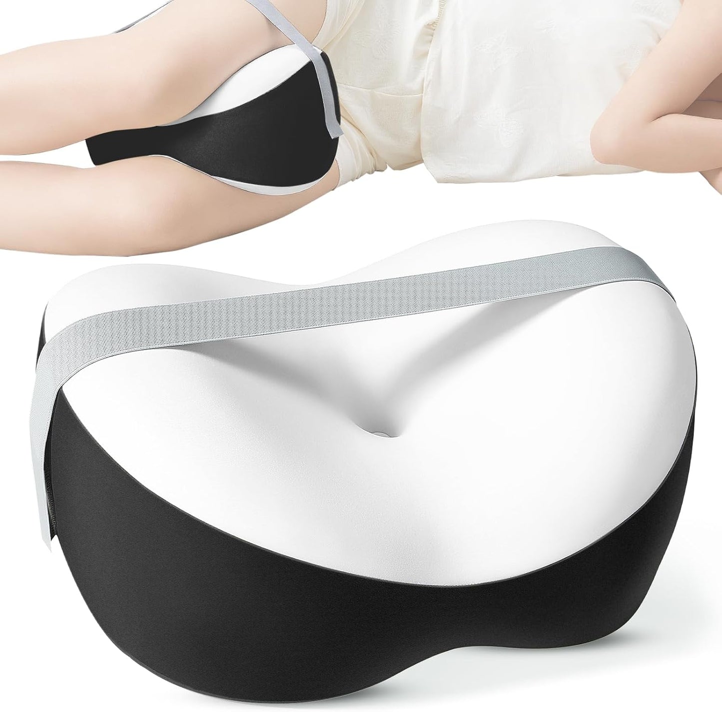 Knee Pillow for Side Sleepers, Leg Pillow with Adjustable Hook & Loop Strap & Removable Washable Cover for Spine Alignment, Sciatica, Hip & Back Pain Relief