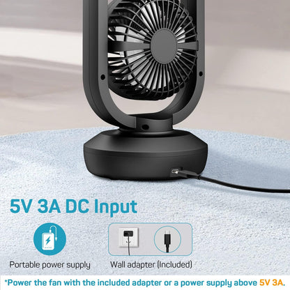 DR.PREPARE Small Tower Fan Oscillating Table Fans with 270° Tilt, 105° Oscillating, 3 Speeds and 3 Auto-Off Timer, Portable USB Powered Desk Fan for Bedroom Office Home Desk, Powerful Airflow 15 Inch