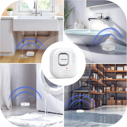 TECKNET Water Leak Detectors for Home, 120dB Water Sensor Alarm Leak Detector, IP66 Waterproof, Water Leak Detectors for Bathroom, Sink, Laundry, Window, Basements, Kitchens(3 Pack, Battery Included)