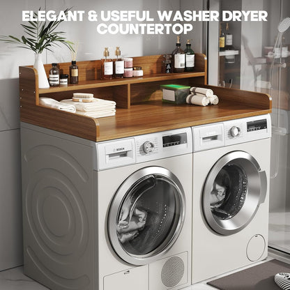 2-Tier Washer and Dryer Countertop with 2.75" H Guard,54" W x 27.5" D Laundry Countertop Cover with Non-Slip Pad,Large Space Laundry Topper for Folding Clothes Over Washer and Dryer-White