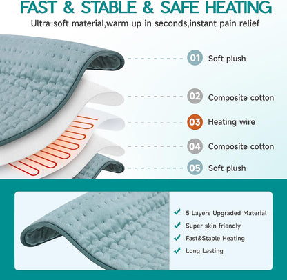 Heating Pad for Period Cramps, Heating Pad for Back/Neck/Shoulder Muscle Pain, 6 Heating&4 Timer Setting, Auto Shut Off, Dry/Moist Heat & Machine Washable, Gray Birthday Christmas Gifts for Women Mom