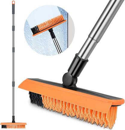 2 in 1 Floor Brush Scrubber with Long Handle Grout Brush 3 Poles 53.5'' New Upgrade Stiff Bristle Cleaning Scrub Brush with Squeegee 120°Rotating Tile Brush for Cleaning Bathroom Glass Patio Kitchen