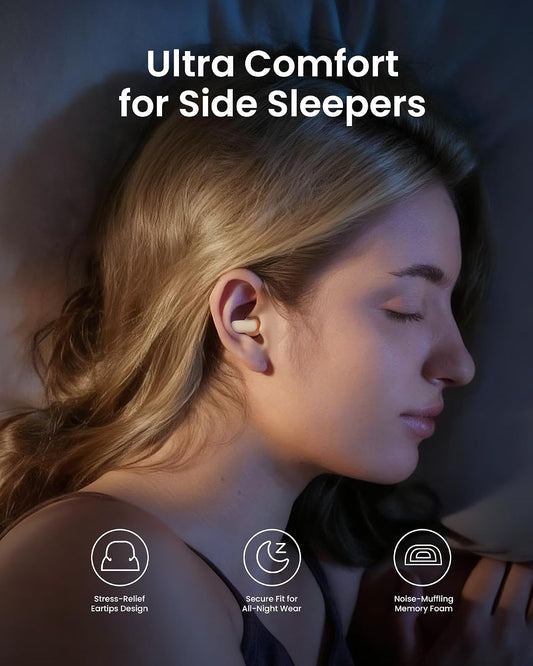 Ear Plugs for Sleeping Comfortable Mid Noise Cancelling Earplugs | All-night Wear without Ear Pain for Side Sleeper Patent Qufits Eartips 23dB Reusable Earplugs for Sleep, Travel - Black