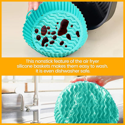 8 Inch Square Silicone Air Fryer Liners (2 Pack) Pink & Grey Reusable Non-Stick Inserts with Handles for Mess-Free Cooking & Heat Resistance – For Airfryer Ninja COSORI Instant Vortex & More