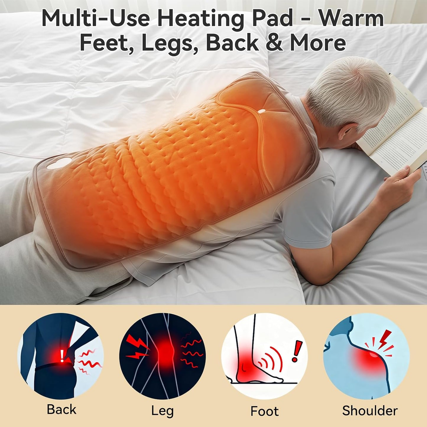 Electric Foot Warmer for Feet: Double Sided Foot Heated Pad with Six Adjustable Four Timed Options Machine Washable Easy to Fold, Feet Warmer for Bed Desk Office Birthday/Christmas Gift