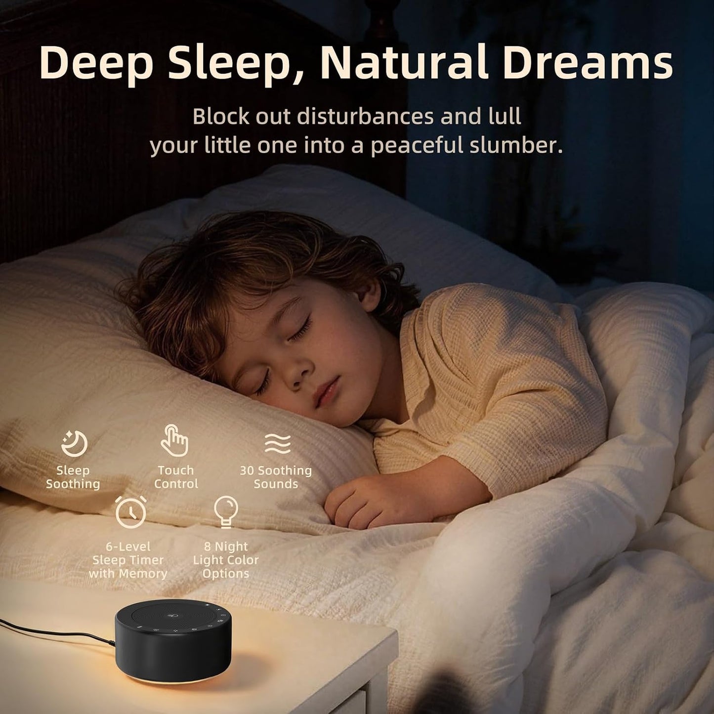 Kipcush White Noise Machine for Baby & Adults, 30 Soothing Sounds, Sleep Sound Machine with 8 Color Night Light, Memory Function, White Noise for Sleeping, Nursery, Office, Travel & Relaxation