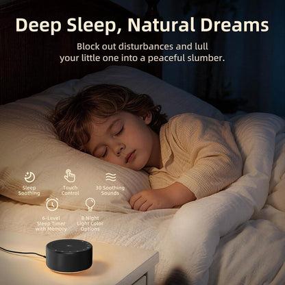 Kipcush White Noise Machine for Baby & Adults, 30 Soothing Sounds, Sleep Sound Machine with 8 Color Night Light, Memory Function, White Noise for Sleeping, Nursery, Office, Travel & Relaxation