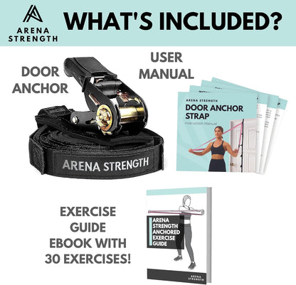 Arena Strength Multi Loop Door Anchor Strap - Heavy Duty Resistance Band Attachment with 9 Adjustable Anchor Points, Easy Installation & Exercise Guide for Full Body | Fits Doors Up to 9 Ft, Black