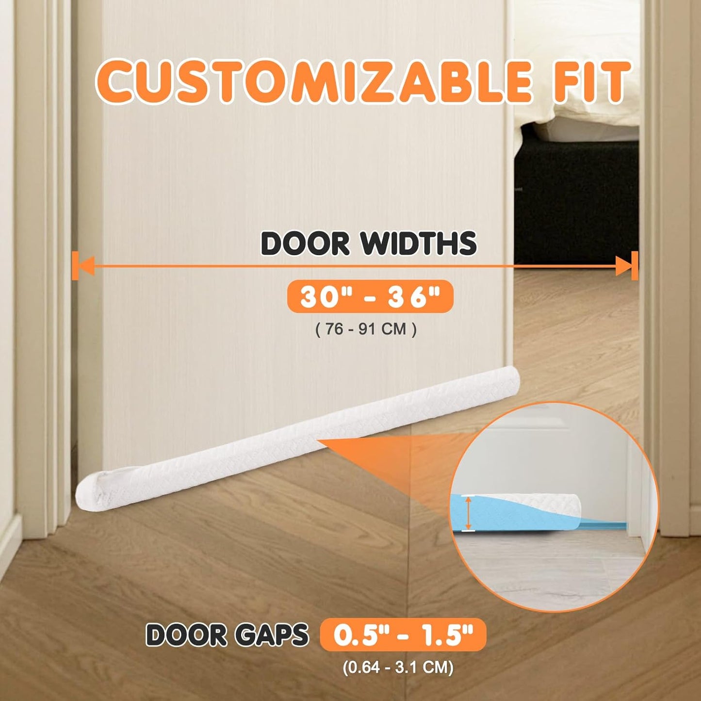Premium Velvet Under Door Draft Stopper, Door Draft Stoppers for Bottom of Door with Double-Sided Windproof Seal, 30'' to 36'' Adjustable Gap Filler to Blocks Cold Air Light Dust Noise Drafts