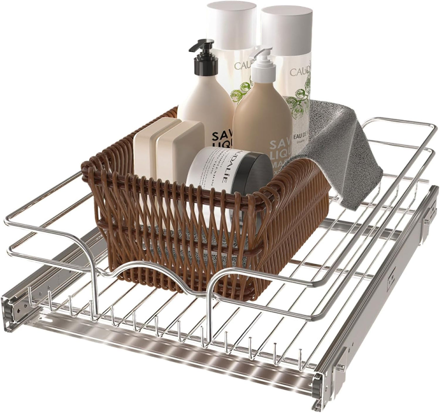 Rev-A-Shelf Pullout Organizer for Cabinets, Min Opening Width of 18" | STwo-Tier Steel Shelf for Kitchen or Vanity Cabinet Organization, Heavy Gauge Wire Slide Out Storage Basket, 5WB2-1822CR-1