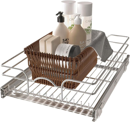 Rev-A-Shelf Pullout Organizer for Cabinets, Min Opening Width of 18" | STwo-Tier Steel Shelf for Kitchen or Vanity Cabinet Organization, Heavy Gauge Wire Slide Out Storage Basket, 5WB2-1822CR-1