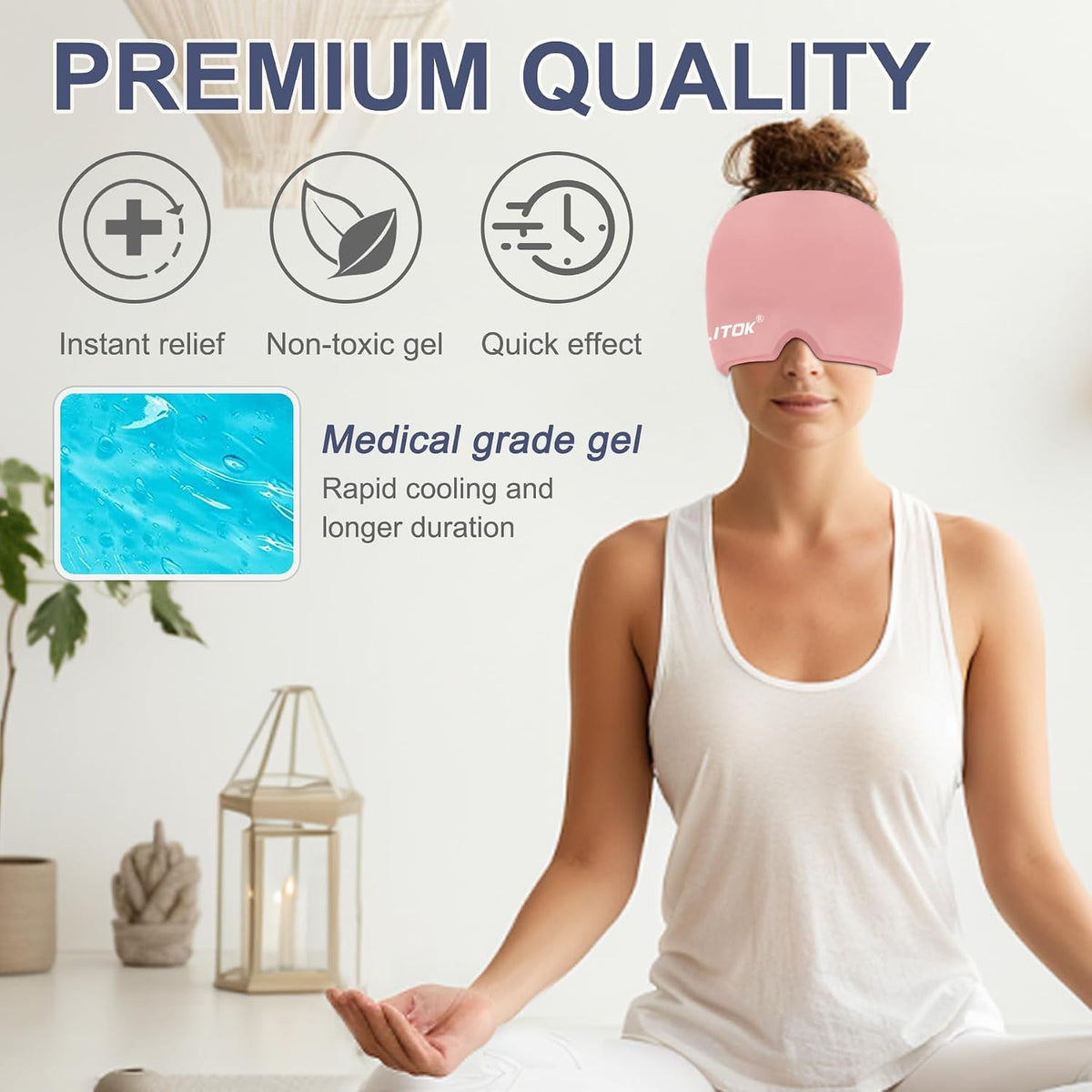 Migraine Headache Relief Cap, Gel Ice Head Wrap, Hot and Cold Therapy, Headache Eyes Mask for Sinus, Puffy Eyes, Tension and Stress Relief (Blue)