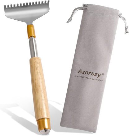 Large Back Scratcher, Body Scratcher for Adults Extendable Long 24Inch, Thick Wooden Handle Steel Massage Roller, Extra Wider Rake Claw, Sturdy Backscratchers Hand Massager Tool | Self Body Massage Tool