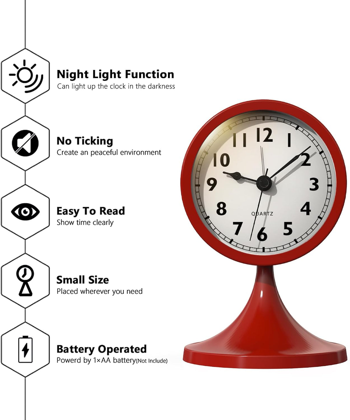 AYRELY® 3" Analog Alarm Clock, Retro Small Clock, Desk Clock for Bathroom