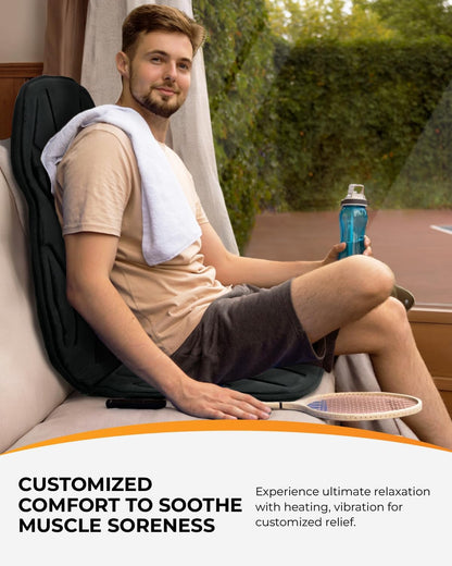 Vibration Back Massager with Heat, Massage Chair Pad with Carry Bag | Foldable heated seat cushion with carry bag, 3 heating zones, 5 modes, 3 intensities, 2 heat levels, 30/60/90 4 timer, office