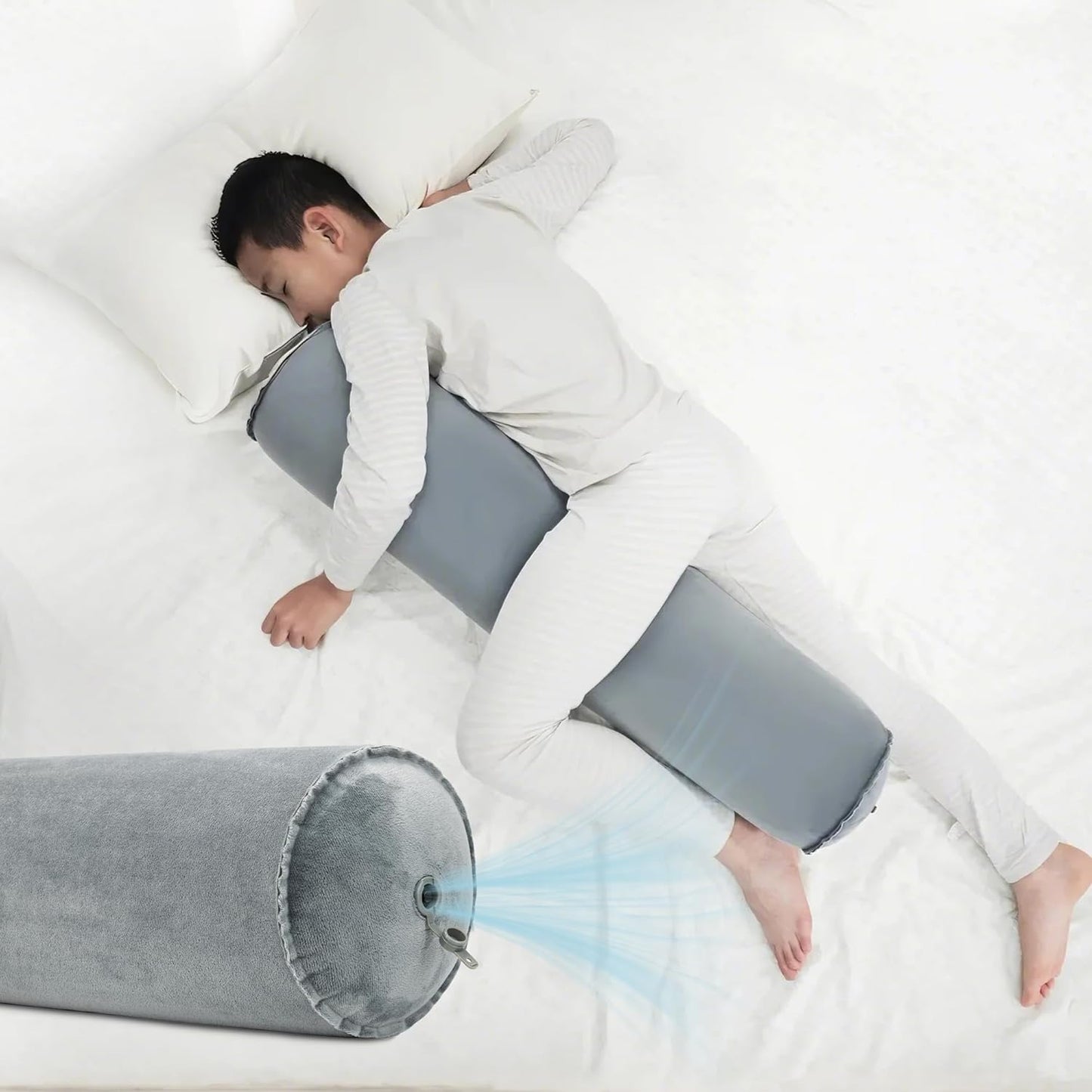 ONTYZZ Inflatable Round Neck Pillow Cervical Roll Pillow, 4.9 * 14.96 inch | Cylinder Bolster Pillow for Head, Neck, Back, Legs and Yoga, Grey