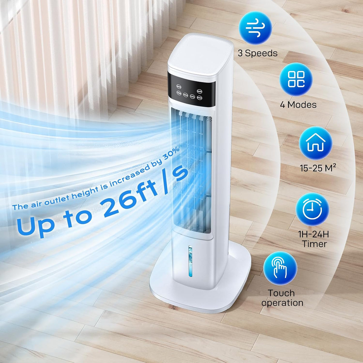 Portable Air Conditioners for Room, 3-in-1 Evaporative Air Cooler, Fast Cooling Portable AC Unit/24H Timer, Remote Oscillating Tower Fan, 4 Modes 3 Speeds, Quiet Swamp Cooler for Bedroom Office
