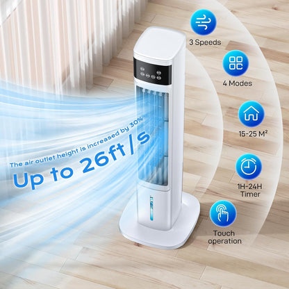Portable Air Conditioners for Room, 3-in-1 Evaporative Air Cooler, Fast Cooling Portable AC Unit/24H Timer, Remote Oscillating Tower Fan, 4 Modes 3 Speeds, Quiet Swamp Cooler for Bedroom Office