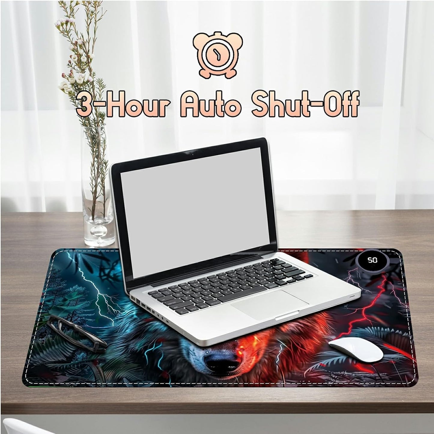 Heated Desk Pad Heated Large Mouse Pad, Electric Quickly Warm Desk Mat with 3 Levels Heating 3 Hours Auto Shut-Off, 31.5" x 13" Warm Gaming Mousepad Hand Foot Warmer, Baby Elephant