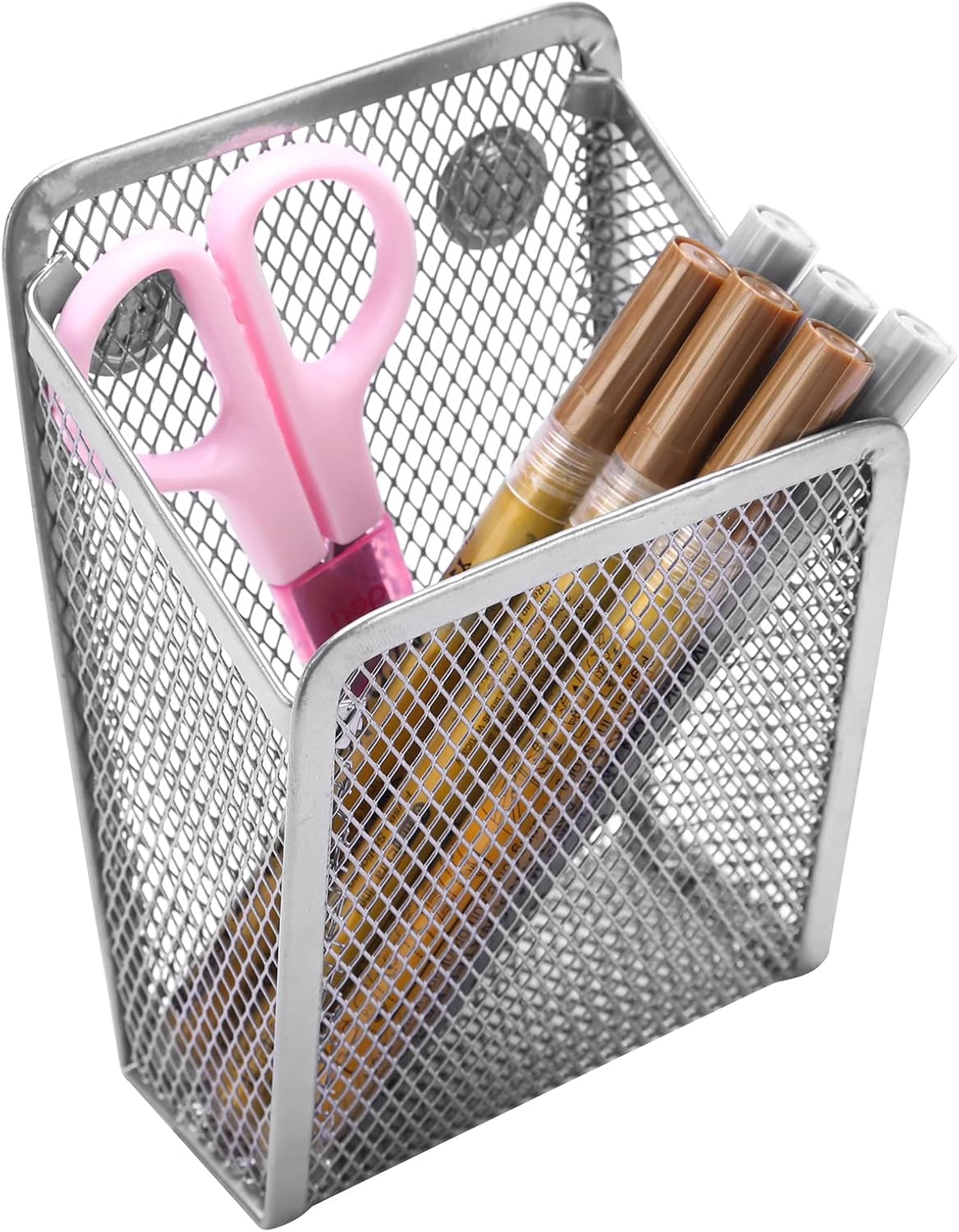 Magnetic Pencil Holder,Mesh Stainless Steel Pen Basket, Metal Writing Utensil Storage Organizer for Whiteboard,Blackboard,Kitchen, Locker, Home, or Office | Metal Writing Utensil Storage Organizer for Whiteboard,Blackboard,Kitchen, Locker, Home, or Office