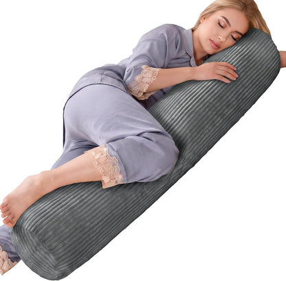 1 MIDDLE ONE Body Pillow for Adults, Bolster Pillow with Removable Velvet Cover, Long Round Cervical Roll Pillow, 35 x 7.87 Inches, Blue