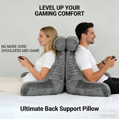 Reading Pillow for Adults Sitting‑Up in Bed, Backrest with Arms | Detachable Neck‑Cushion; Shredded Memory‑Foam; Side Pockets; Washable Velvet Cover; Gaming & TV, Sofa Use