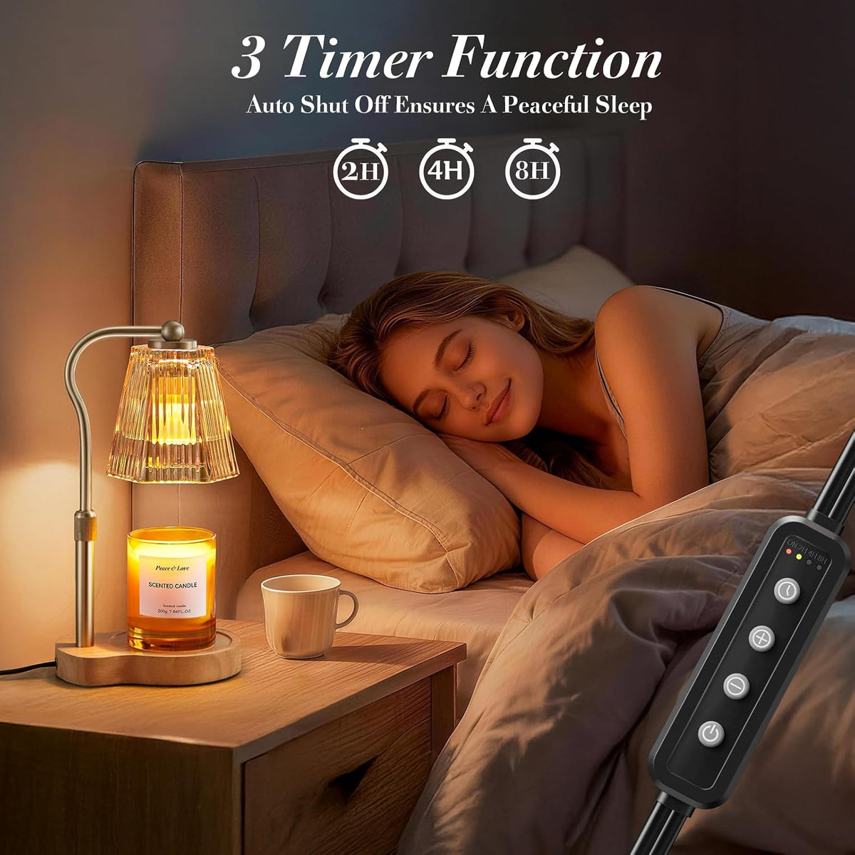Candle Warmer Lamp with Timer & Dimmable Settings, Adjustable Height Flameless Scented Wax Melter for Jar Candles, Elegant Home Decor Warmer Lamp with 2 Bulbs, Gift for Women Mom Friend Family, White