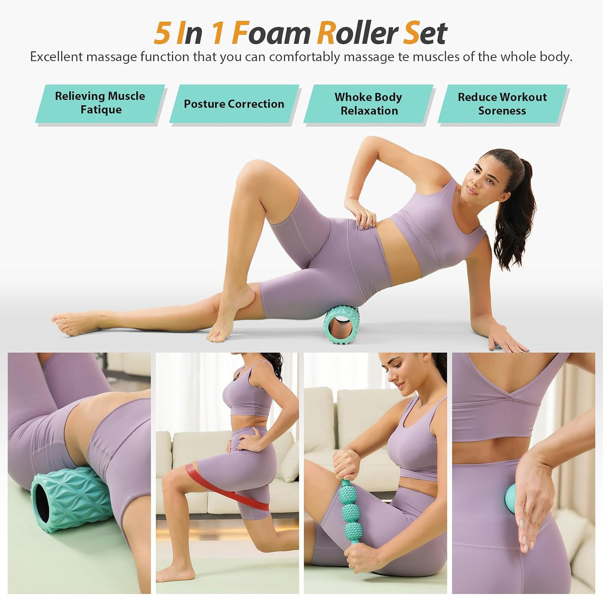 SUBCULTUREPICK 5 in1 Foam Roller Set, Trigger Point Foam Roller Deep Tissue