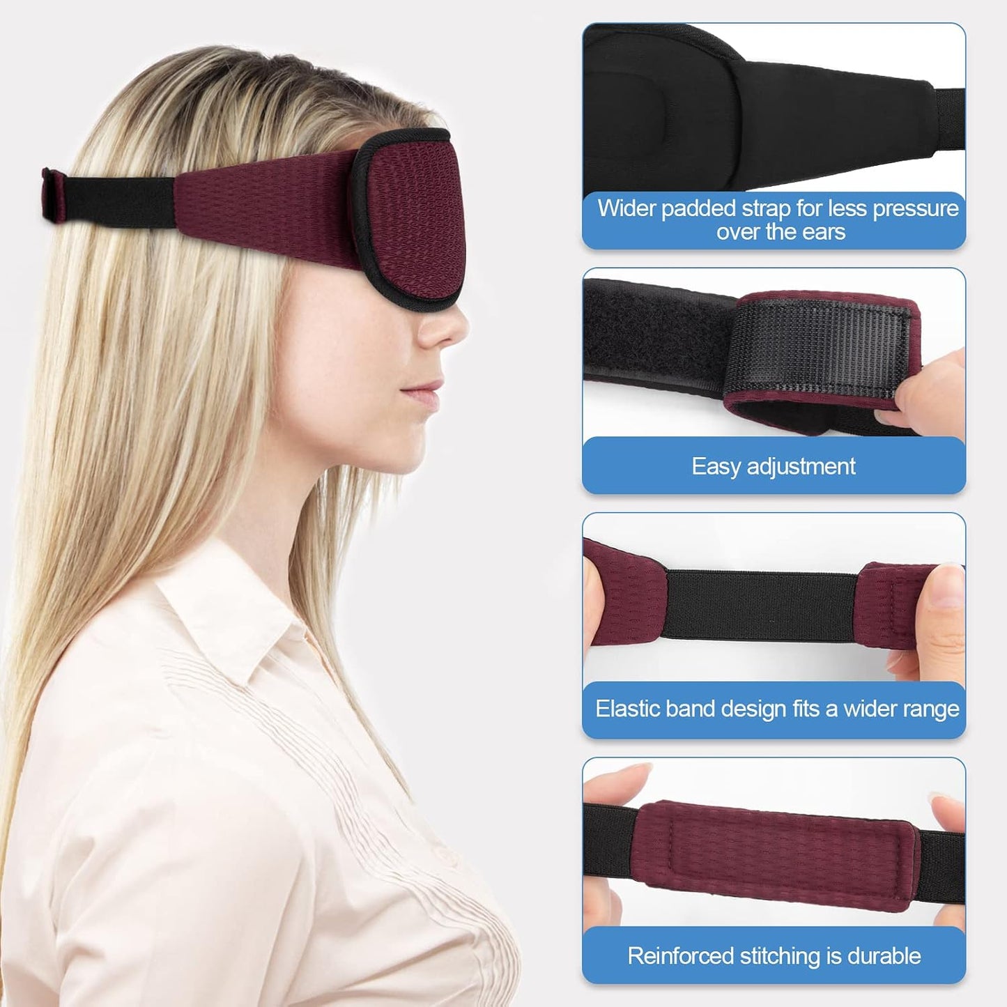 Sleep Mask, Super Soft 3D Contoured Cup Sleeping Mask, Upgraded 100% Blockout Light Sleep Masks for Women Men with Adjustable Strap, Comfortable Concave Molded Eye Covers for Sleeping, Black