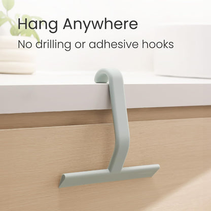 JustHang Shower Squeegee with Built-in Hook, 10-Inch Black | Award-Winning Design, All-One-Piece Soft-Touch Silicone, for Glass Door, Bathroom, Window, Mirror, Tile Wall, Car