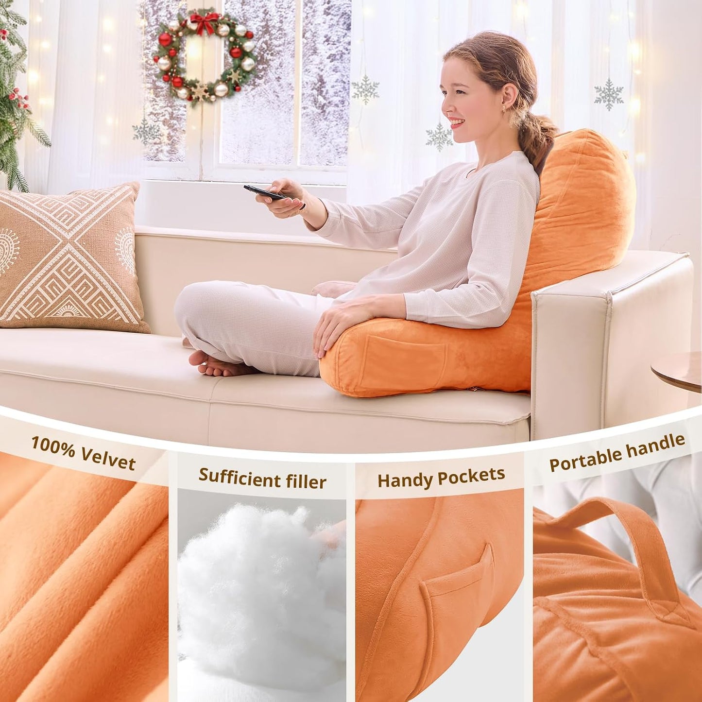 Sasttie Reading Pillows for Sitting in Bed Adult, Back Pillow Bed Sitting Up, Back-Rest Support Cushion for Sit Up on Couch, Sofa, and Floor, Dorm Essentials, Oeko-Tex Certified, Dark Grey