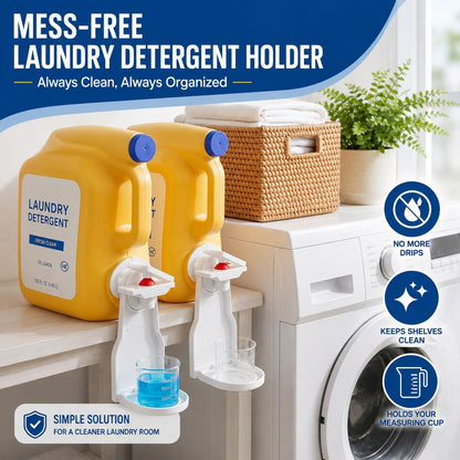 Laundry Detergent Dispenser Cup Holder, No Drip Laundry Detergent Holder with Easy Press Nozzle Switch, Laundry Cup Holder and Drip Tray for Liquid Detergent Dispenser, Laundry Room Organization