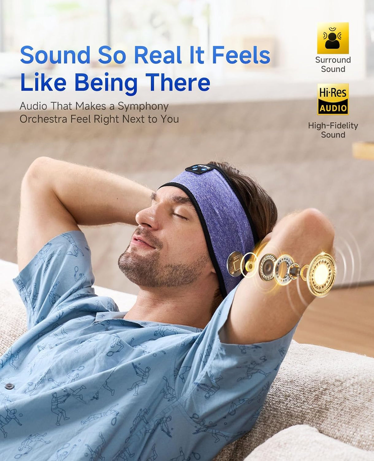 Sleep Headphones | Bluetooth 5.4 Headband | Wireless Earbuds Earphones Sweat Resistant with Ultra-Thin HD Stereo Speaker, Headphone Band for Side Sleepers Workout Running Tech Gadgets Unique Gifts