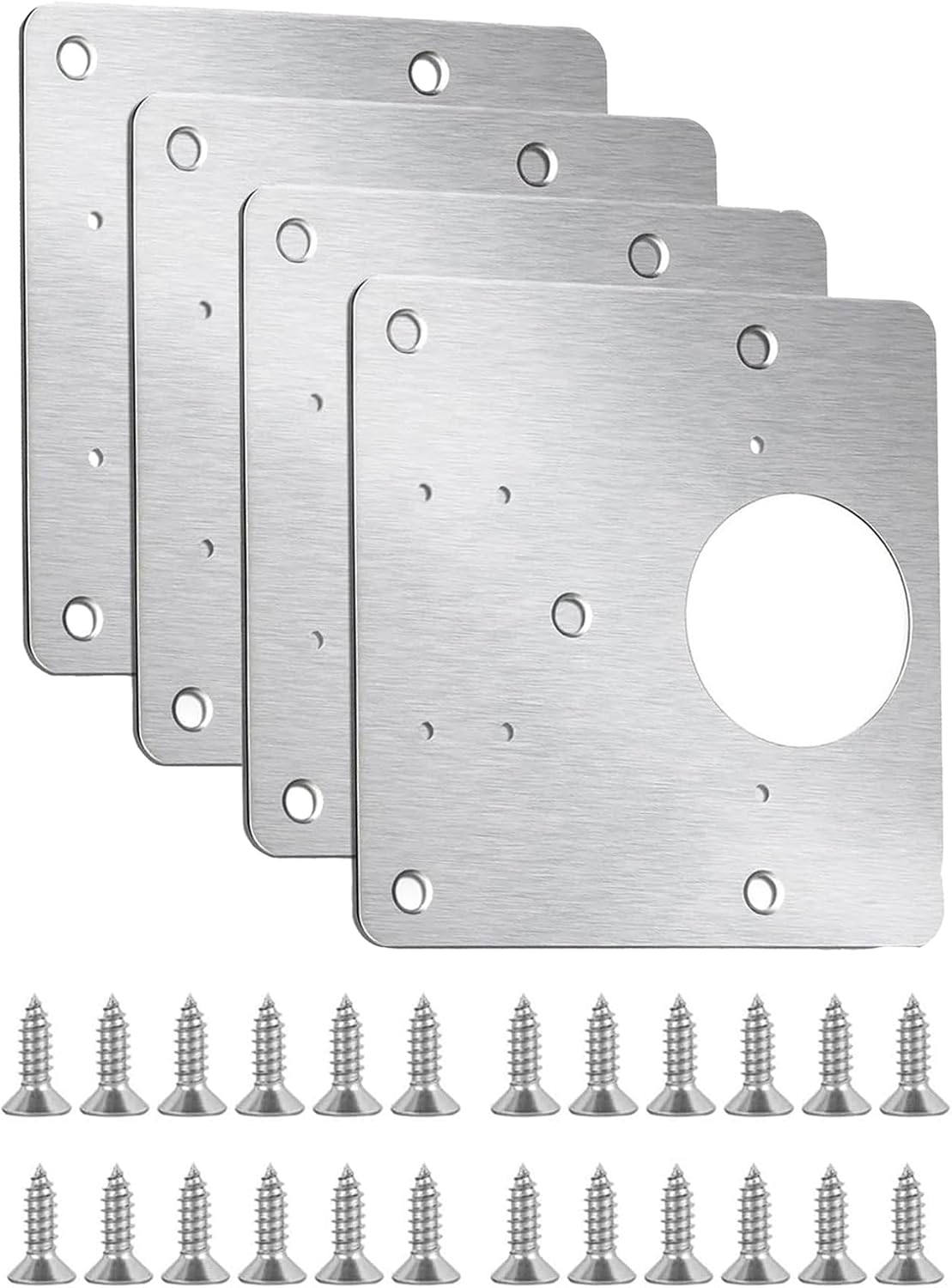 4 Piece Hinge Repair Kit - Cabinet Hinge Repair Plate Stainless Steel Door Hinge Repair Kit for Kitchen Cabinet Hinge Repair Brackets with Mounting Screws and Screwdrivers (4) (4, 3.5"x3.5")